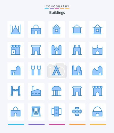 Téléchargez les illustrations : Creative Buildings 25 Blue icon pack  Such As fortress. castle building. shack. castle. shop - en licence libre de droit