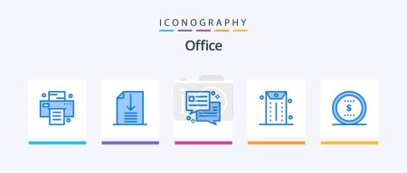 Ilustración de Paquete de iconos de Office Blue 5 incluido. oficina. oficina. dólar. negocios. Diseño de iconos creativos - Imagen libre de derechos