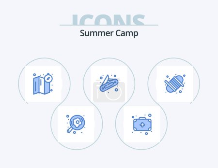 Ilustración de Summer Camp Blue Icon Pack 5 Icon Design. . rope. location. equipment. pocket - Imagen libre de derechos