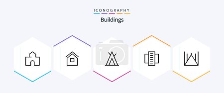 Illustration for Buildings 25 Line icon pack including residential flats. city building. hut. building. wigwam - Royalty Free Image