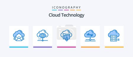 Ilustración de Cloud Technology Blue 5 Icon Pack Incluyendo envío. compartir. nube. computación. abajo. Diseño de iconos creativos - Imagen libre de derechos