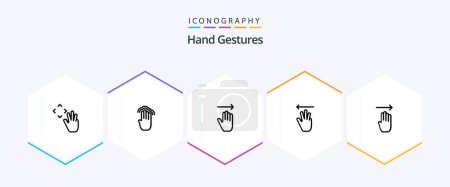 Téléchargez les illustrations : Hand Gestures 25 Line icon pack including finger. up. multiple tap. hand cursor. right - en licence libre de droit