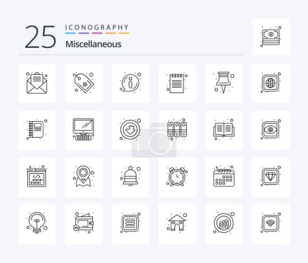 Illustration for Miscellaneous 25 Line icon pack including pin. about. notepad. book - Royalty Free Image