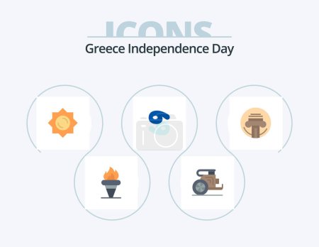 Ilustración de Greece Independence Day Flat Icon Pack 5 Icon Design. printer. zodiac . prince. cancer. greece - Imagen libre de derechos