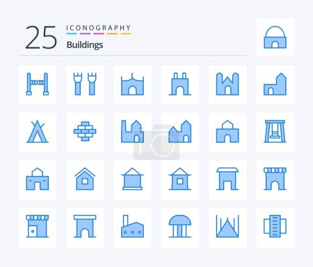 Ilustración de Edificios 25 Blue Color paquete de iconos incluyendo la industria. chimenea de fábrica. campamento. fábrica. edificio - Imagen libre de derechos