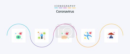 Téléchargez les illustrations : Coronavirus Flat Pack de 5 icônes incluant la maison. génomique. virale. génétique. malsain - en licence libre de droit