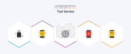 Illustration for Taxi Service 25 Flat icon pack including mobile app. book cab. route. navigation. map - Royalty Free Image