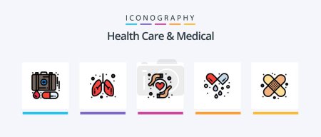 Ilustración de La atención médica y la línea médica llenaron el paquete de 5 iconos, incluido el médico. Cuidado. Cuidado. pastillas. cápsula. Diseño de iconos creativos - Imagen libre de derechos