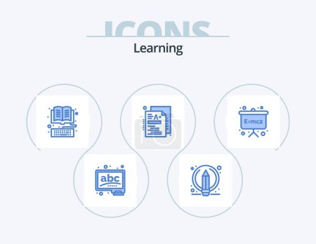 Illustration for Learning Blue Icon Pack 5 Icon Design. board. grade. book. a+. online - Royalty Free Image