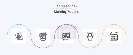 Ilustración de Morning Routine Line 5 Icon Pack Including routine. clock. television. calendar. flush - Imagen libre de derechos