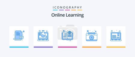 Illustration for Online Learning Blue 5 Icon Pack Including laptop. time. education. study. clock. Creative Icons Design - Royalty Free Image