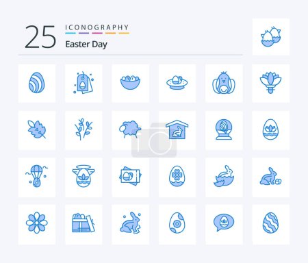 Illustration for Easter 25 Blue Color icon pack including flower. robbit. bowl. baby. nest - Royalty Free Image