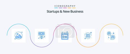 Téléchargez les illustrations : Startups et nouveau pack d'icônes Business Blue 5 incluant protect. en sécurité. l'argent. le commerce électronique. profil - en licence libre de droit