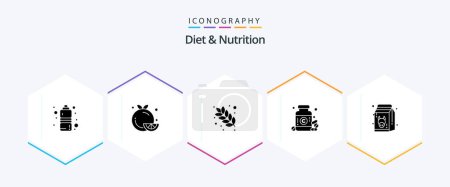 Illustration for Diet And Nutrition 25 Glyph icon pack including diet. medicine. orange. drug. nutrition - Royalty Free Image