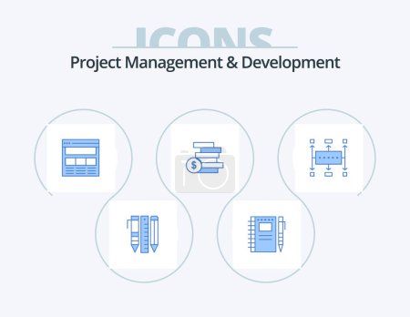 Téléchargez les illustrations : Project Management And Development Blue Icon Pack 5 Icon Design. ghold. coins money. pencil. online. interface - en licence libre de droit