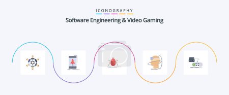 Ilustración de Software Engineering And Video Gaming Flat 5 Icon Pack Including reality. human. mobile. virus. insect - Imagen libre de derechos