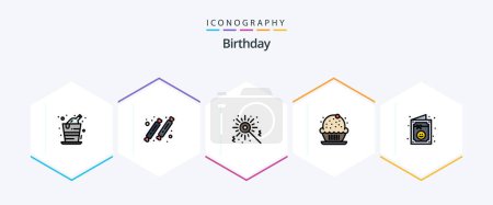 Téléchargez les illustrations : Birthday 25 FilledLine icon pack including celebration. party. sweet. celebration. birthday - en licence libre de droit