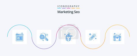 Illustration for Marketing Seo Blue 5 Icon Pack Including seo pack. portfolio. data. logical linking. link building - Royalty Free Image