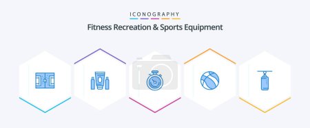Téléchargez les illustrations : Fitness Recreation And Sports Equipment 25 Blue icon pack including bag. nba . healthcare. basketball. time - en licence libre de droit