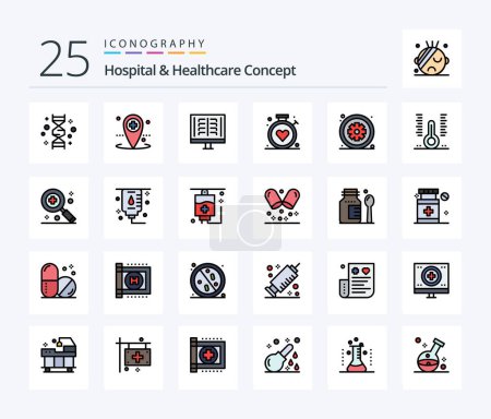 Téléchargez les illustrations : Hospital & Healthcare Concept Pack d'icônes rempli de 25 lignes incluant médical. soins de santé. médical. boussole. côtes - en licence libre de droit