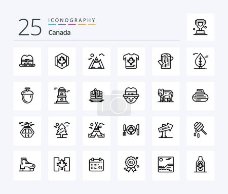 Téléchargez les illustrations : Pack icône Canada 25 Line incluant du bois. L'érable. paysage. Feuille. automne - en licence libre de droit