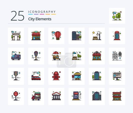 Illustration for City Elements 25 Line Filled icon pack including park. bench. air. office. city - Royalty Free Image