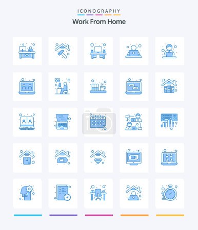 Téléchargez les illustrations : Creative Work From Home 25 Blue icon pack  Such As routine. worker. home work area. working. employee - en licence libre de droit