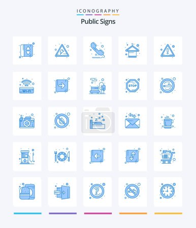 Ilustración de Creative Public Signs 25 Paquete de iconos azules, como la atención. moda. teléfono. Ropa. ropa - Imagen libre de derechos