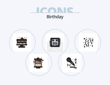 Ilustración de Birthday Line Filled Icon Pack 5 Icon Design. fun. birthday. birthday. party. birthday - Imagen libre de derechos
