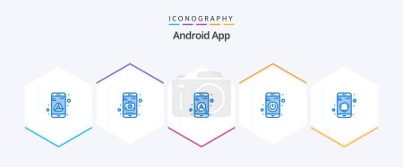 Illustration for Android App 25 Blue icon pack including privacy. map. data. turn off - Royalty Free Image