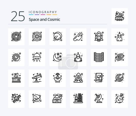 Ilustración de Espacio 25 Paquete de iconos de línea incluyendo astronomía. monstruo. espacio. avatar. puesta en marcha - Imagen libre de derechos