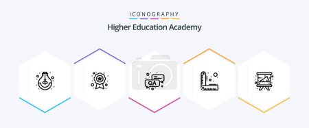 Ilustración de Academy 25 Line icon pack including education. academy. school. ruler. design - Imagen libre de derechos