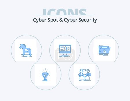 Téléchargez les illustrations : Cyber Spot et Cyber Security Blue Icon Pack 5 Icon Design. Attaque. alerte. l'équipe. virus. internet - en licence libre de droit