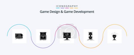 Téléchargez les illustrations : Game Design And Game Development Glyph 5 Icon Pack Including early. access. reward. software. editor - en licence libre de droit