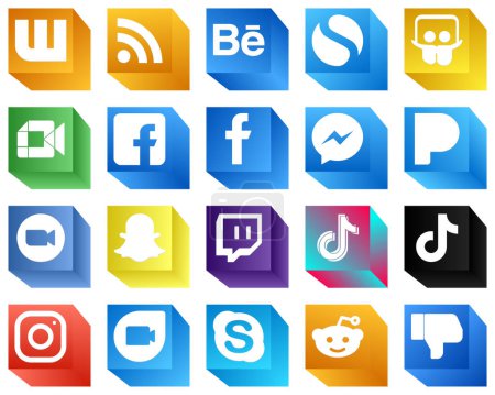Ilustración de Iconos de medios sociales 3D para impresiones Paquete de 20 iconos, como video. pandora. iconos fb y mensajero. Minimalista y personalizable - Imagen libre de derechos