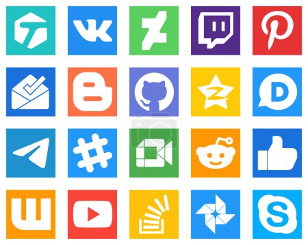 Ilustración de Completa Social Media Icon Pack 20 iconos como google meet; github; messenger y disqus iconos. Alta calidad y minimalista - Imagen libre de derechos