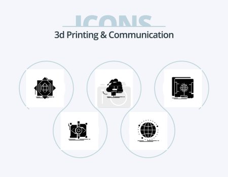Téléchargez les illustrations : 3d Printing And Communication Glyph Icon Pack 5 Icon Design. energy. cloud. network. forming. fabrication - en licence libre de droit