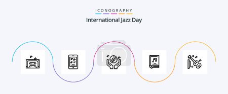 Téléchargez les illustrations : International Jazz Day Line 5 Icon Pack Including book . phone. party. hand - en licence libre de droit