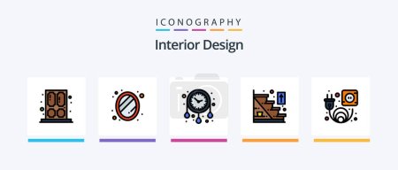 Illustration for Interior Design Line Filled 5 Icon Pack Including bowl. decorate. bulb. watch. clock. Creative Icons Design - Royalty Free Image