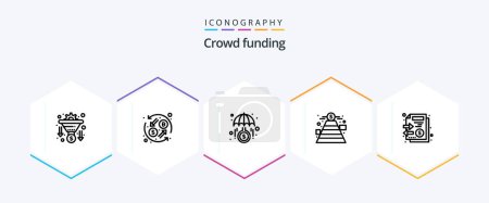 Téléchargez les illustrations : Pack icône Crowdfunding 25 Line comprenant des fichiers. l'argent. les fonds. objectif. finances - en licence libre de droit