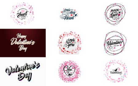 Téléchargez les illustrations : Happy Valentine's Day typography design with a heart-shaped wreath and a gradient color scheme - en licence libre de droit