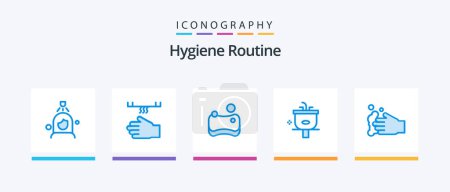 Illustration for Hygiene Routine Blue 5 Icon Pack Including cleaning. shower. hand. cleaning. basin. Creative Icons Design - Royalty Free Image