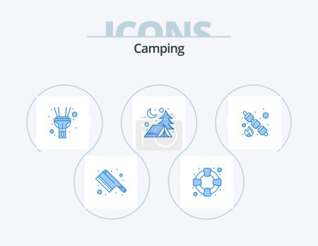 Téléchargez les illustrations : Camping Blue Icon Pack 5 Icon Design. . Gentil. flambeau. la nourriture. guimauve - en licence libre de droit