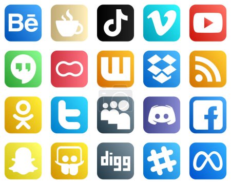 Téléchargez les illustrations : 20 Simple Social Media Icônes telles que wattpad. les mères. arachide et icônes vidéo. Haute résolution et modifiable - en licence libre de droit