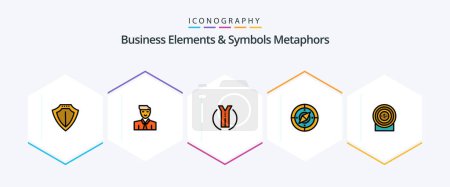Téléchargez les illustrations : Business Elements And Symbols Metaphors 25 FilledLine icon pack including target. compass. avatar. navigator. location - en licence libre de droit