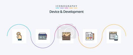 Illustration for Device And Development Line Filled Flat 5 Icon Pack Including design. education. analysis. pencil. file - Royalty Free Image