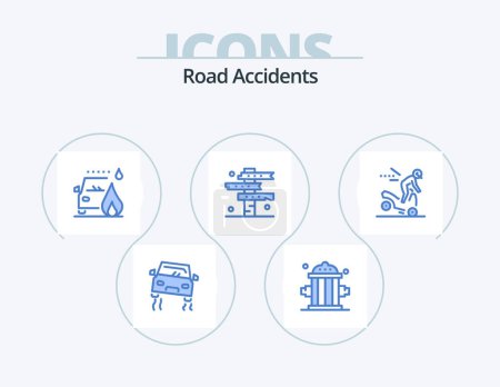Ilustración de Road Accidents Blue Icon Pack 5 Icon Design. accident. signs. accident. road. cowboy - Imagen libre de derechos