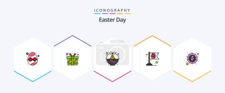 Téléchargez les illustrations : Easter 25 FilledLine icon pack including holidays. egg. basket. easter. baby chicken - en licence libre de droit