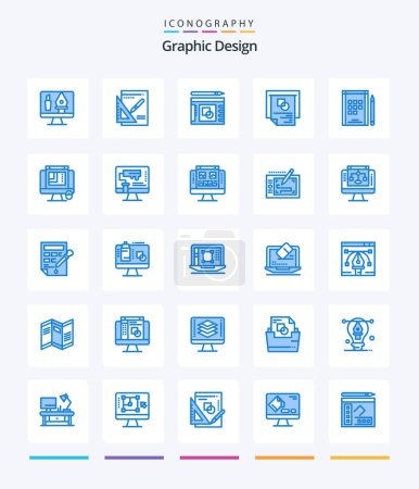 Téléchargez les illustrations : Design graphique créatif 25 Emballage d'icônes bleu tel que rouleau de peinture. ordinateur. livre. mise en page web. conception web - en licence libre de droit