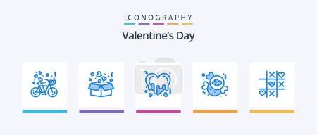 Téléchargez les illustrations : Valentines Day Blue 5 Icon Pack Y compris le jeu. amour. amour. chocolat. romantisme. Icônes créatives Design - en licence libre de droit